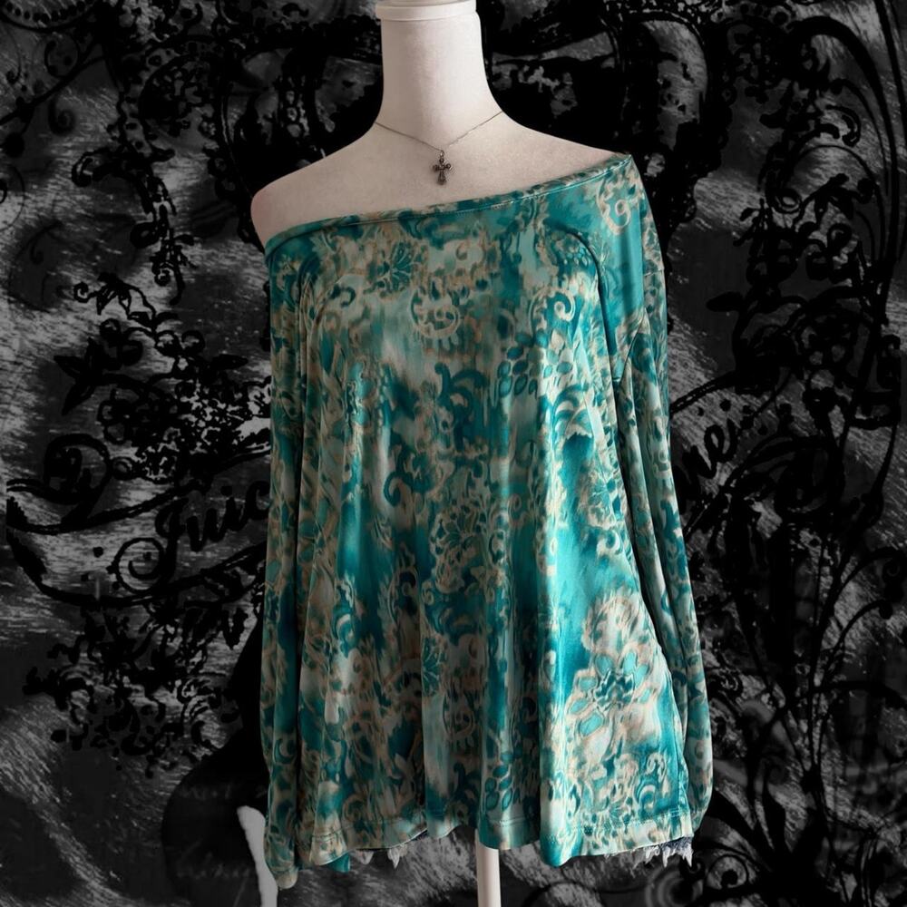 sky blue and teal with soft white ombre baroque damask boho grunge whimsical top
